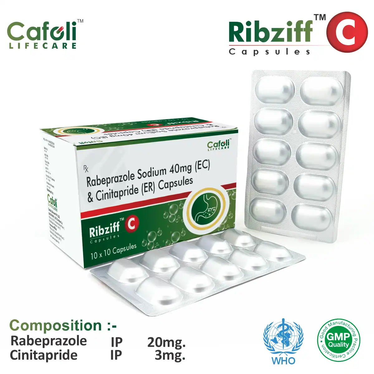 Rabeprazole 20 mg + Cinitapride 3 mg Capsule PCD Pharma Franchise